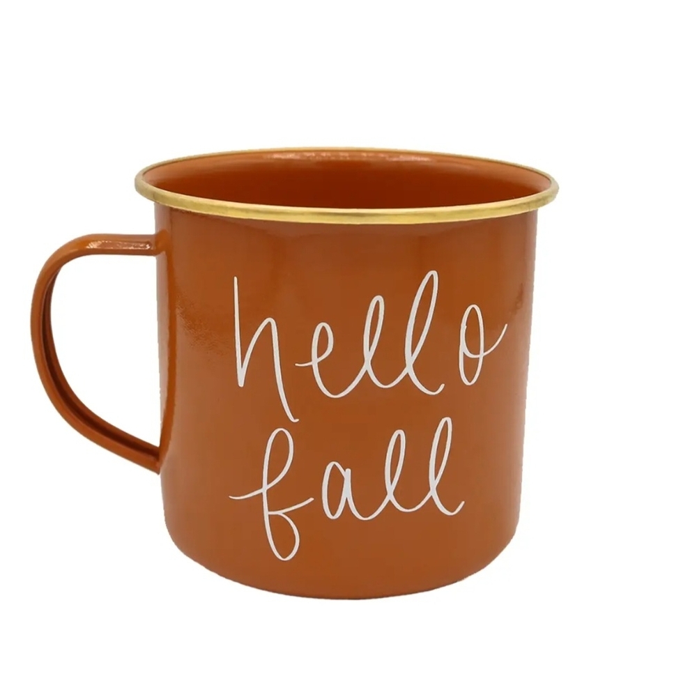 Campfire‎ Mug Tin Brown Fall 'Hello Fall' Coffee Cup NWT